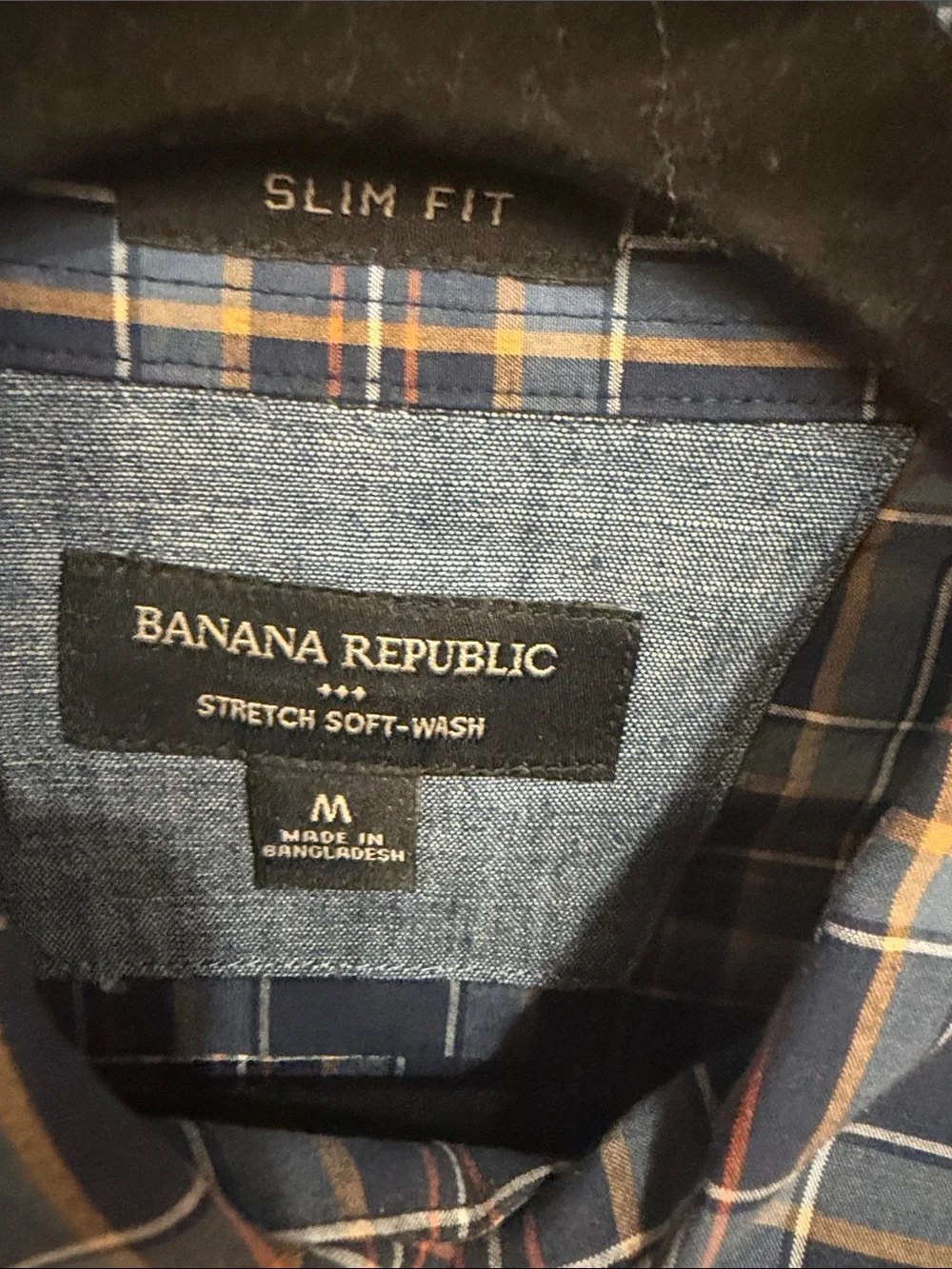 Banana Republic Men's Navy and Tan Plaid Button-Down Shirt